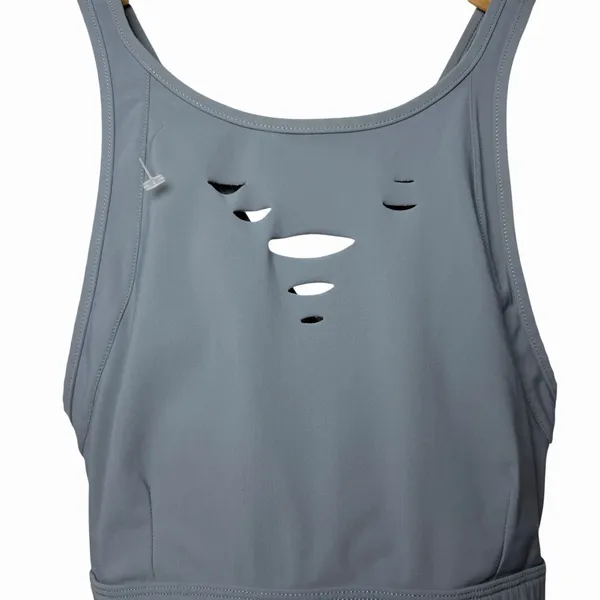 Alo‎ Yoga Warrior Ripped Sports Bra Gray Cross Back Strappy Size S Yoga Gym Chic - Image 6