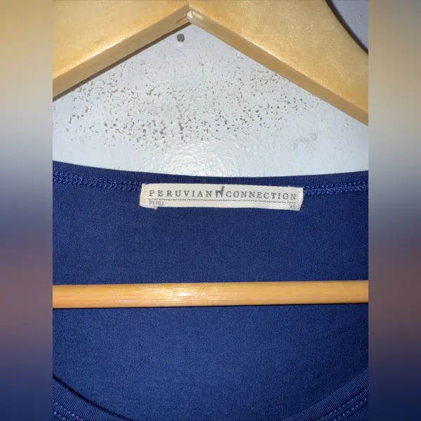 peruvian connection Xs‎ Blue Long Sleeve Round Neck Top - Image 3