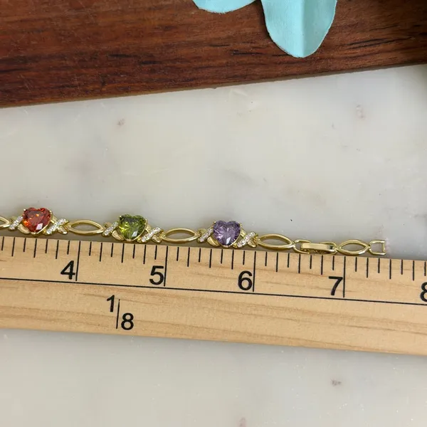 14K Gold Plated XP Multi Color Heart Stone Hugs Kisses Link Bracelet 7.5 Inch - Image 4