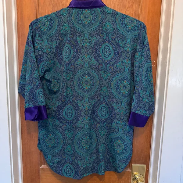 Vintage Victoria's Secret‎ Paisley Purple Teal Silky Robe L Sleepwear Gold Label - Image 3