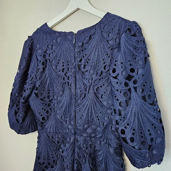 Adelyn Rae Harper Lace Mini Dress Cocktail Scallop Navy Blue Empire-waist V-neck - Image 6