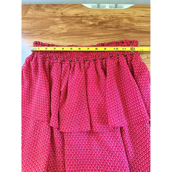 Maison Scotch Tiered Ruffle Mini Skirt Smocked Red Print Size 2 - Image 8