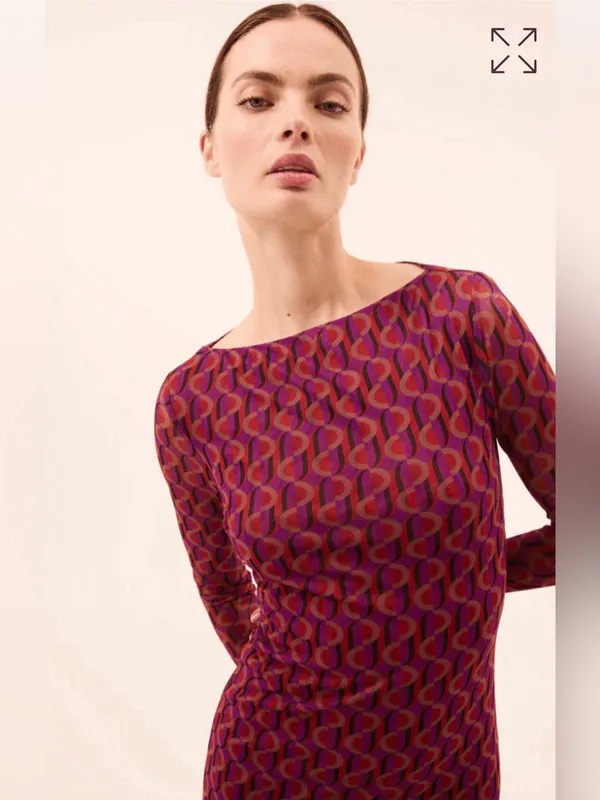 MISA Los Angeles MISA Vivian Geo Sixty Mesh Midi Dress M Retro 60’s Mod Bodycon Side Slit Autumn - Image 4