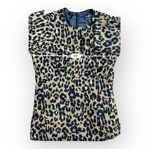 Bardot Ada Leopard Mini Dress Fitted Pleated Ruffled‎ Size S - Image 4