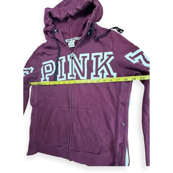 Victoria's Secret PINK Full Zip Hoodie Maroon Burgundy Snap Side Logo Small - Image 8