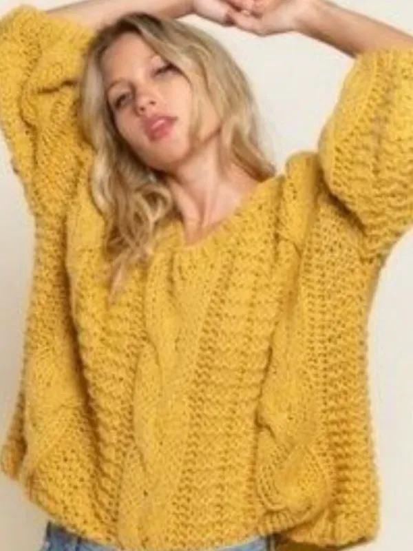 POL mustard cable knit oversized sweater - Image 7