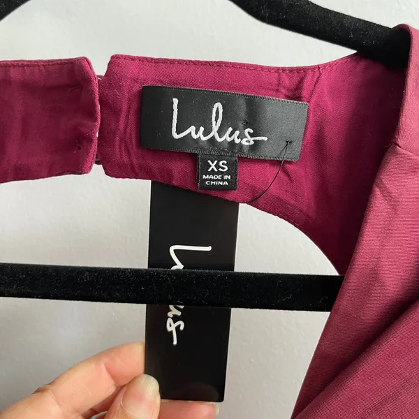 Lulus Midi Dress Wmns XS Burgundy Cottagecore Puff Sleeve Tiered Back Cutout Tie - Image 7