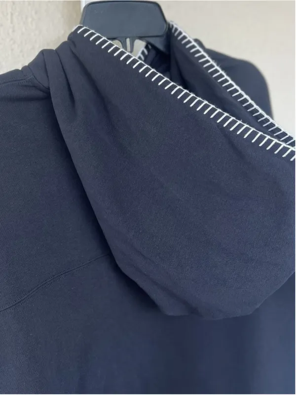 Lilysilk Seamflow Douceur Hoodie Black Medium Blanket Stitch Ribbed Cuff Soft - Image 9