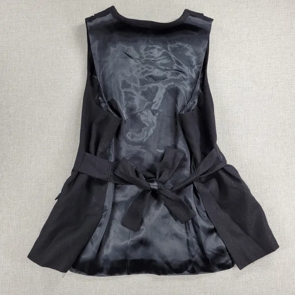 Gap Womens Vest Large Black Wool Blend Plunging Neck Waist Tie Double Breasted - Image 9