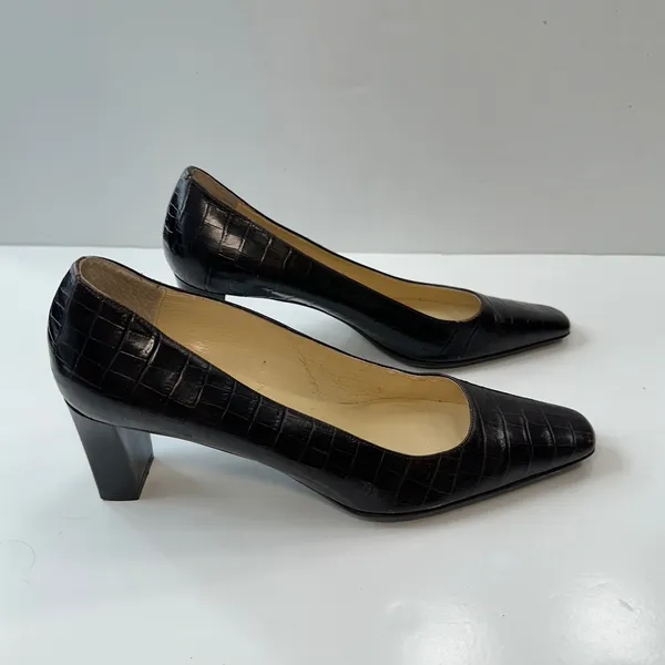 Vintage Casual Corner Brown Leather‎ Pumps Block Heel Square Toe Classic Size 7M - Image 3