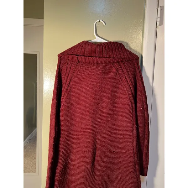 Banana Republic Women's Sz Large Sweater Dress Cowl Neck Burgundy Cableknit Wool - Image 7