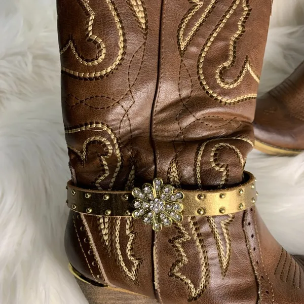 Handmade Womens Brown Leather Beaded Removable Boot Band One Size Boot Cuff - Image 4