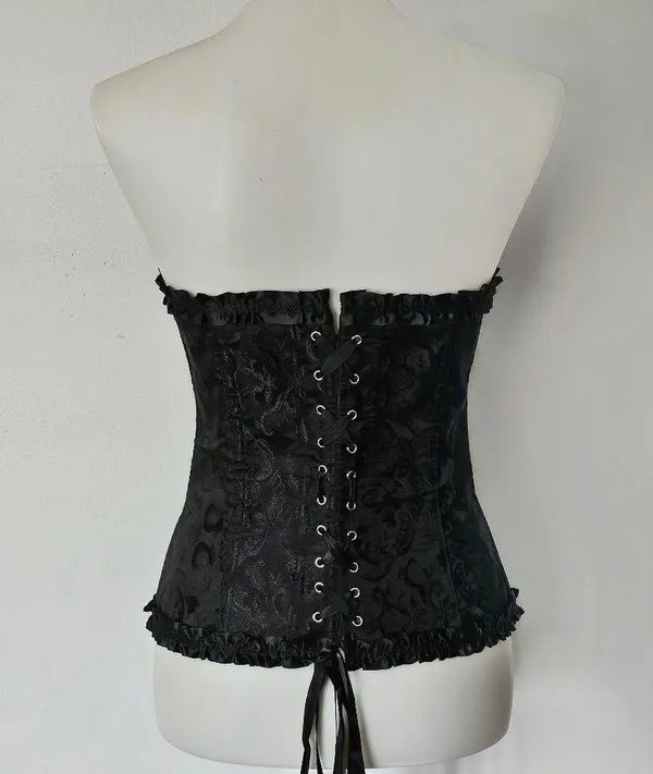 Black Satin Jacquard Lace Up Back Corset Size XL - Image 5