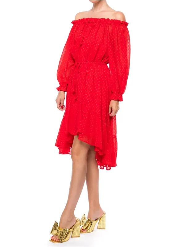 NEW Meghan LA Keiko Swiss Dot Midi Dress Sizes XL Cherry Red Chiffon - Image 2