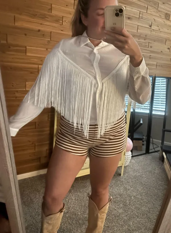 SheIn Semi-Sheer Western Fringe Button Up - Image 2