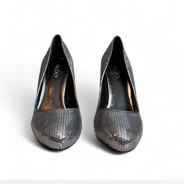 ALDO Silver Sequin Platform Pumps Size 39 / US 8 Sparkly Party Heels - Image 2