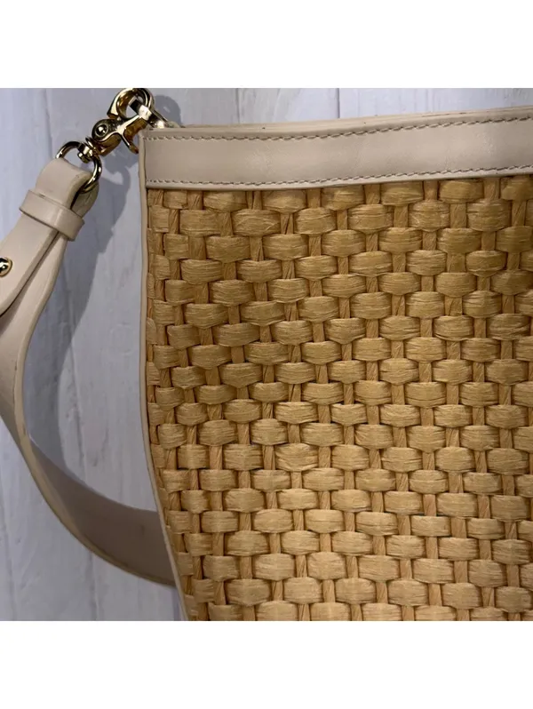 Spartina 449 Woven Straw Bucket Crossbody Bag Bamboo Tassels Cream - Image 2