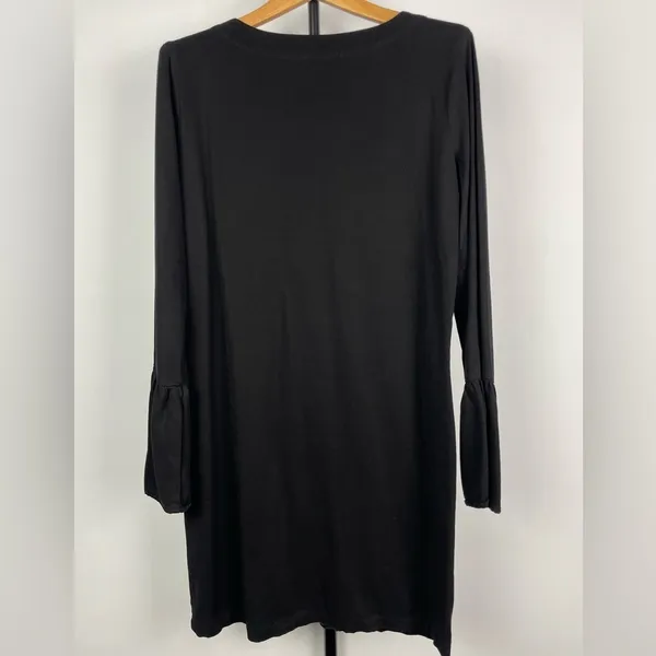 Maven West Black Lace-Up Neckline Long‎ Bell Sleeve Mini Shift Dress - Image 5