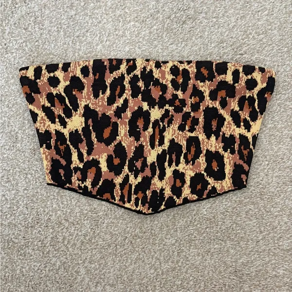 NWT STAUD Shane Leopard Print Scarf Top Multicolor Bandana Style Jacquard Knit - Image 5