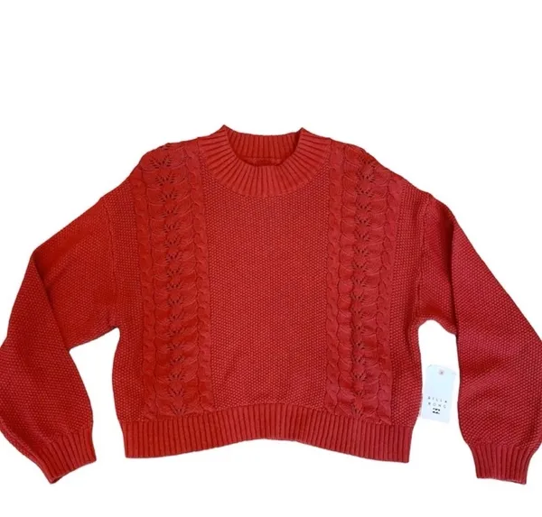 NWT Billabong Cable Knit Sweater Red Ski Lodge L Gift Giving Mockneck Cropped - Image 4