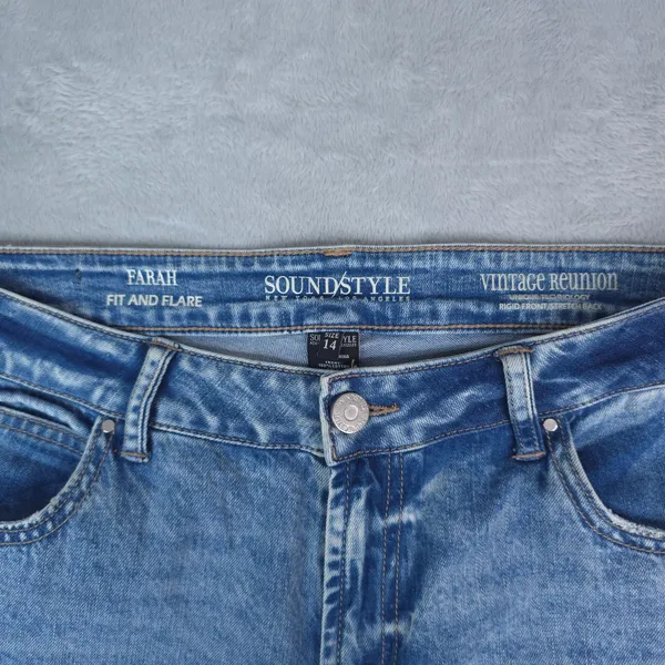 Sound/Style Farah Fit and‎ Flare Jeans Women 14 Blue Vintage Reunion Split Hem - Image 7