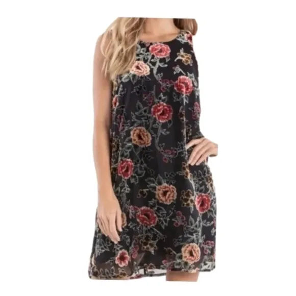 Miss Me Floral Burnout Velvet Shift‎ Dress Sleeveless Black Small - Image 13