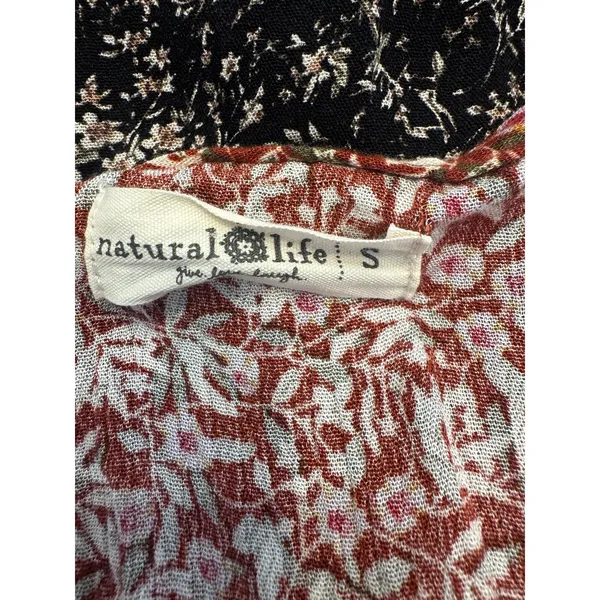 Natural Life Boho Patchwork Floral Tiered Maxi Dress Small Rayon Cottagecore - Image 4