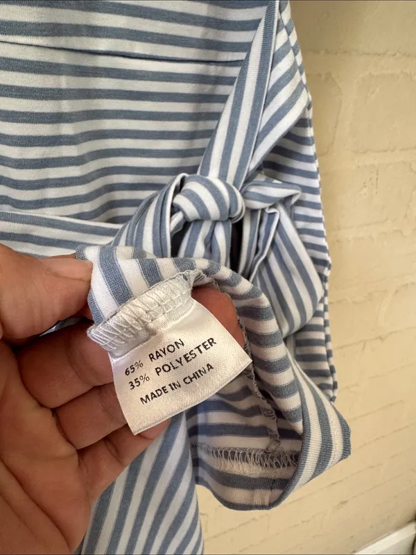 Merokeety dress Striped Tie Waist Casual Dress in Light Blue White pockets soft - Image 5