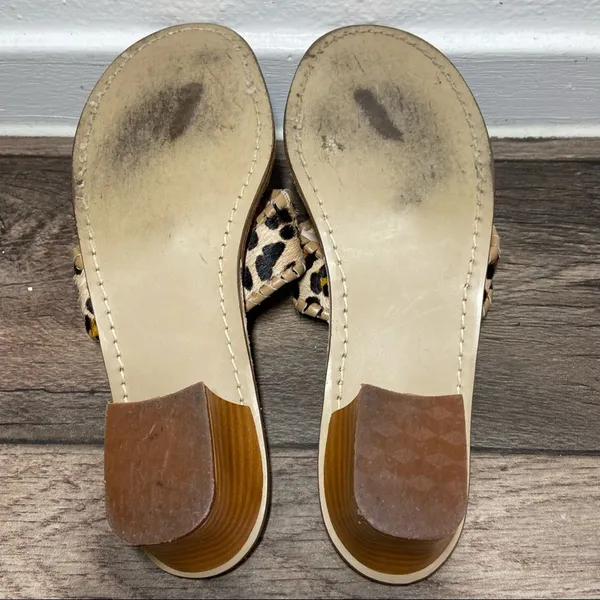 Jack Rogers Jacks Sandals Haircalf Flat Padded Thong 1/2” Heel Leopard Print 8 - Image 5
