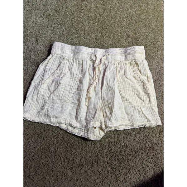 Kensie Cream Gauze Drawstring Shorts Pom Pom Trim‎ Pockets Womens Large - Image 2
