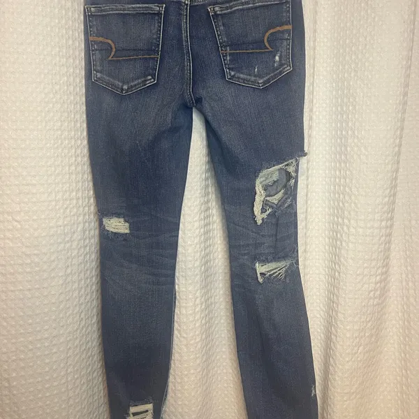 American Eagle Outfitters Ripped Blue Skinny Jeans - Image 4