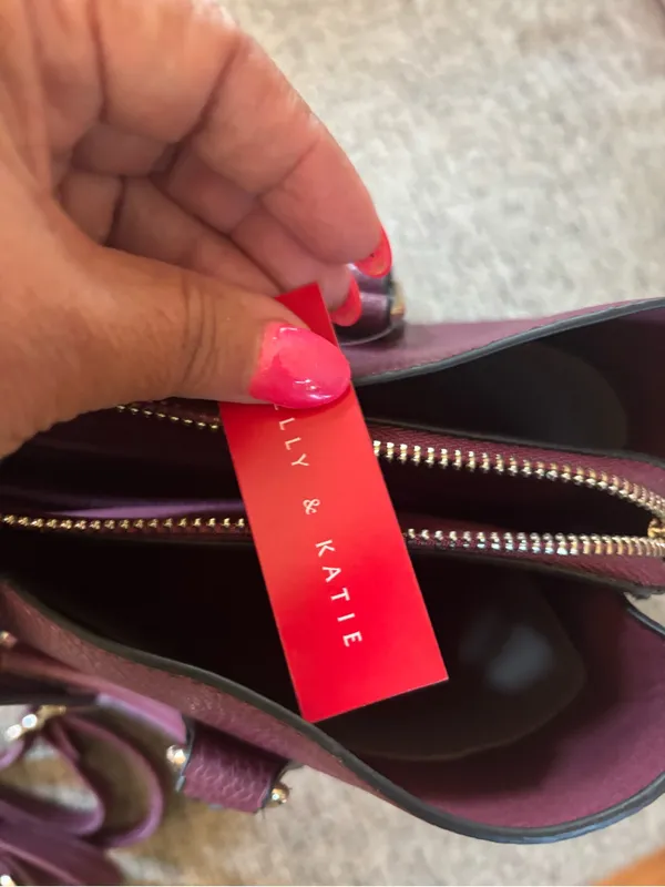 Kelly & Katie Plum Pebbled Satchel with Gold Hardware and Detachable Strap - Image 7