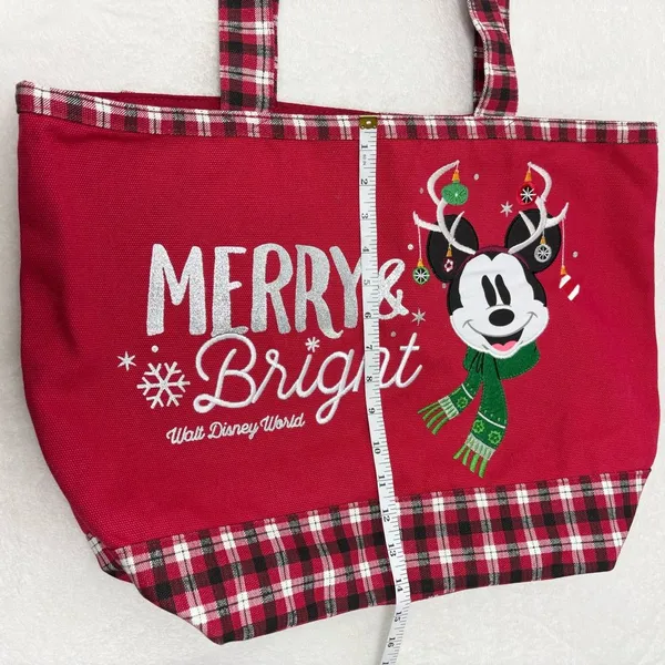 Walt Disney‎ World Mickey Mouse Christmas Ornament Tote Bag Rare Plaid - Image 7