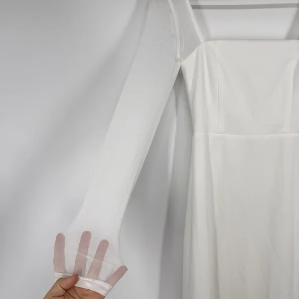 Lulus Lovingly Yours White Mesh Long Sleeve Maxi Dress Size XS Wedding Bride - Image 3
