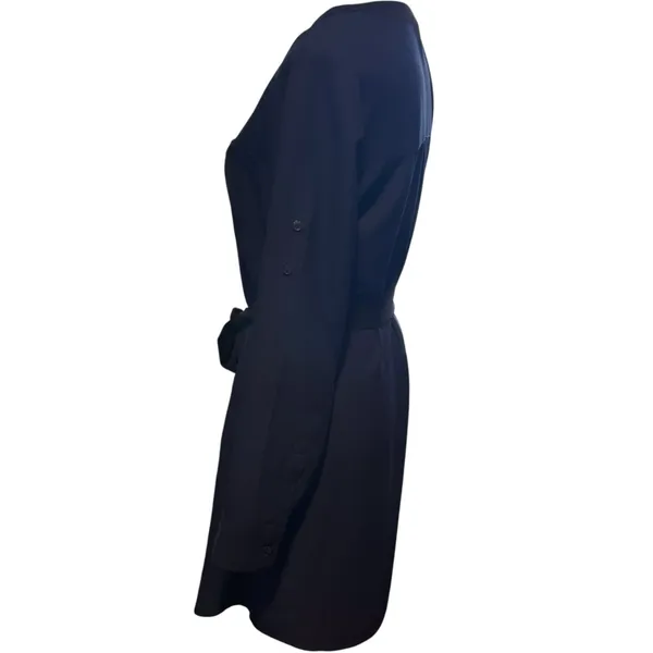 Express Sz S Roll Up Sleeve Dress Black‎ Trim Ribbon Belt Navy Business Casual - Image 4