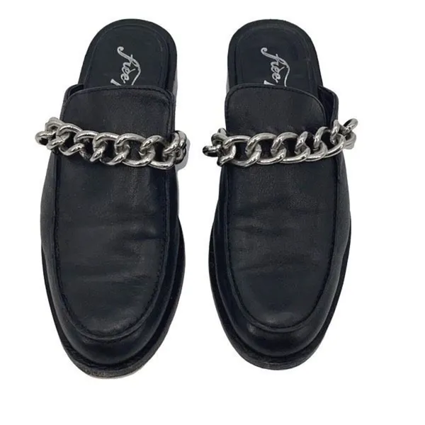 Free People Womens Leather Chain Slip-On Vida‎ Mule Loafers Black Size 37.5 - Image 8