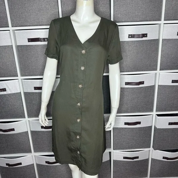 Matty M Womens Belted Linen Blend Casual Dress Olive Size Small - Image 9