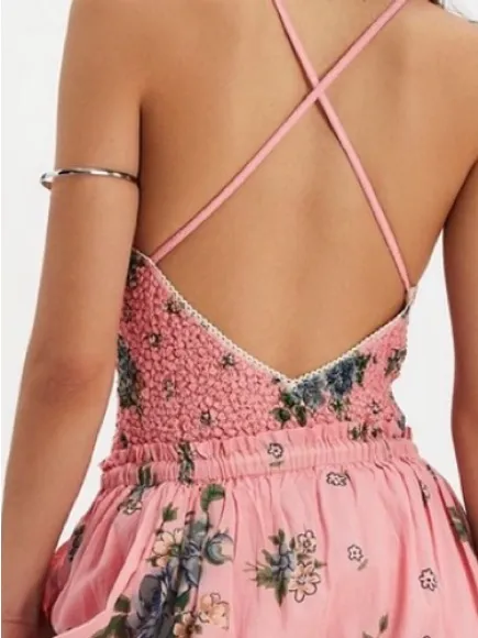 Free People Pink Seaside Rose Smocked Bodysuit - Image 12