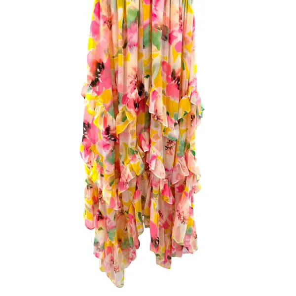MISA Los Angeles Dakota Dress Hello‎ Yellow Flora Ruffle Chiffon Midi Dress XS - Image 3