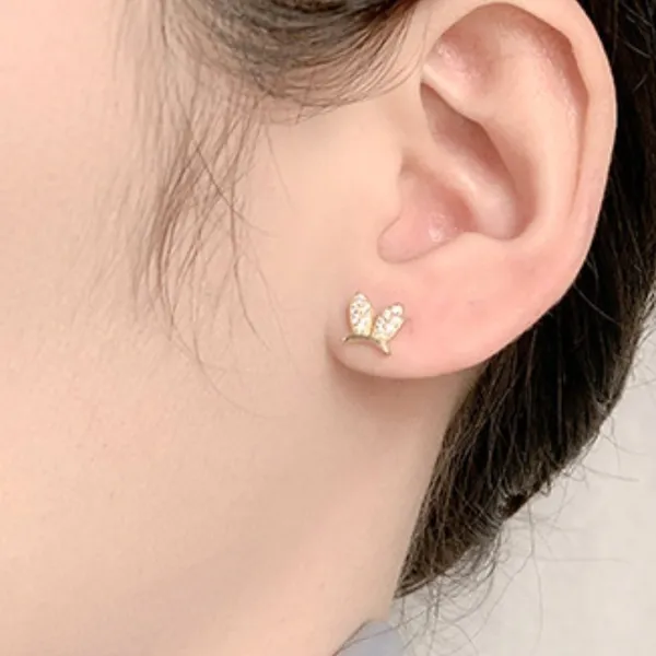 Mini Diamonds Easter Rabbit Ears Gold Sterling Stud Earrings - Image 2