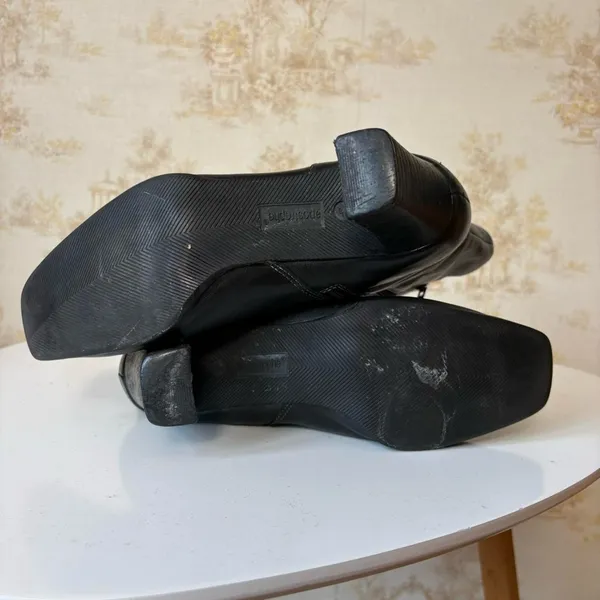 90s y2k Apostrophe black leather square toe block heel whimsigoth boots - Image 4