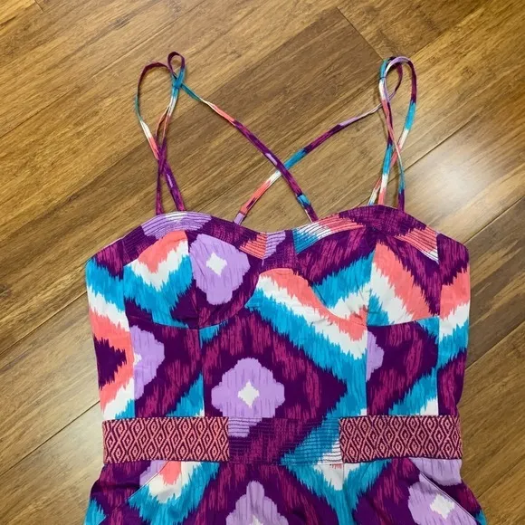 Y2K American Eagle‎ Mini Dress Womens 0 Purple Bodycon Strappy Summer Party Ikat - Image 2