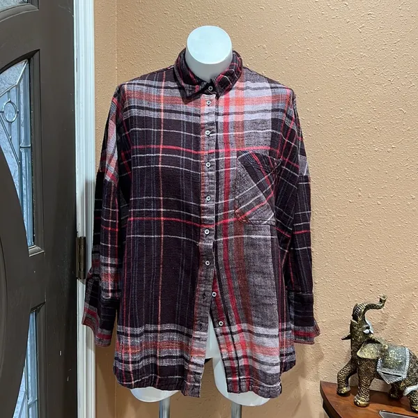 Free people plaid button up flannel - Image 3