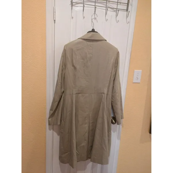Isaac Mizrahi Linen Trench Coat Beige Size XL Satin Lined Shimmer Long - Image 8