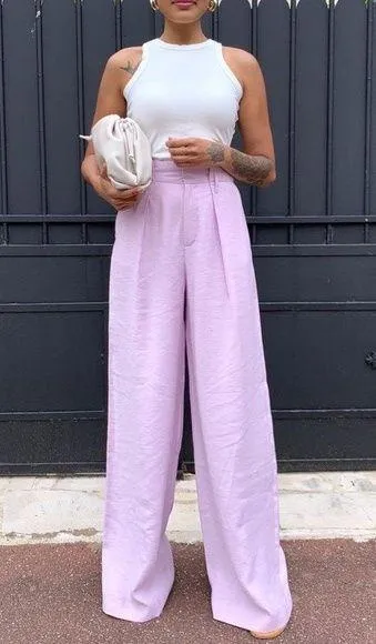 ZARA NWT Pink High-waisted WIDE LEG MENSWEAR STYLE PANTS. - Image 14