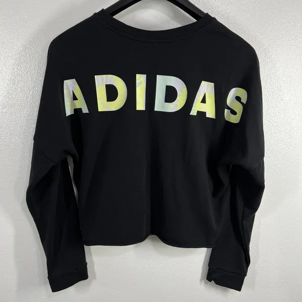 Adidas Cropped Sweatshirt Pullover Athleisure Activewear Logo Black XL‎ Gym - Image 3