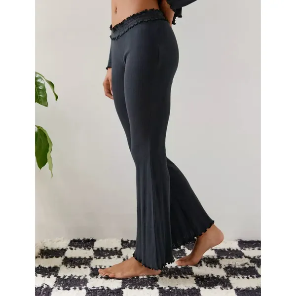 Urban Outfitters Pants cotton pointelle knit flare womens Black (xsmall) lounge - Image 5