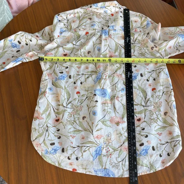 H&M Floral Linen Button Down M Long Sleeve Cottage Garden Preppy Grandma Chic - Image 7