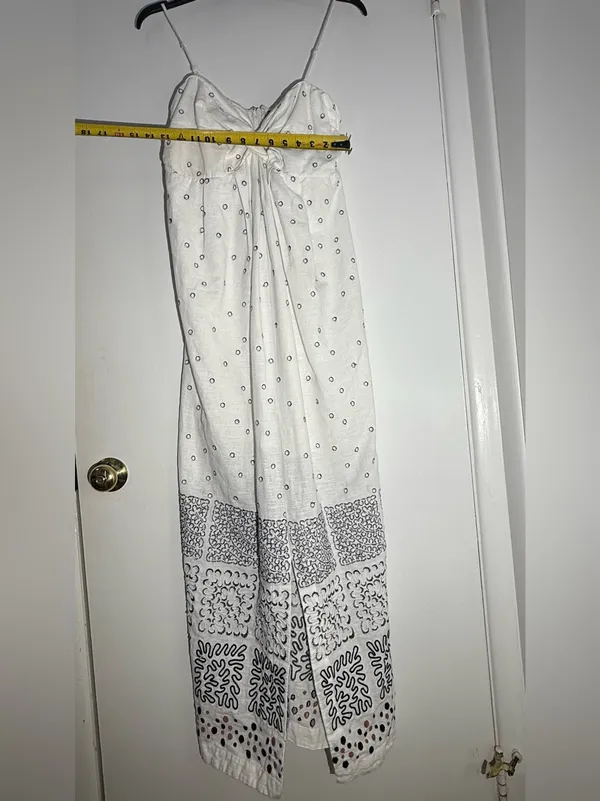 Anthropologie Strapless Deco White Patterned Maxi Summer Dress Linen Cotton - Image 15