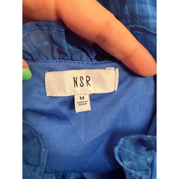 NSR Nordstrom Royal Blue Plaid Ruffle Mini Dress Smocked Waist Long Sleeve Boho - Image 7